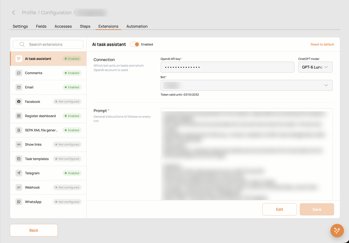 AI assistant settings