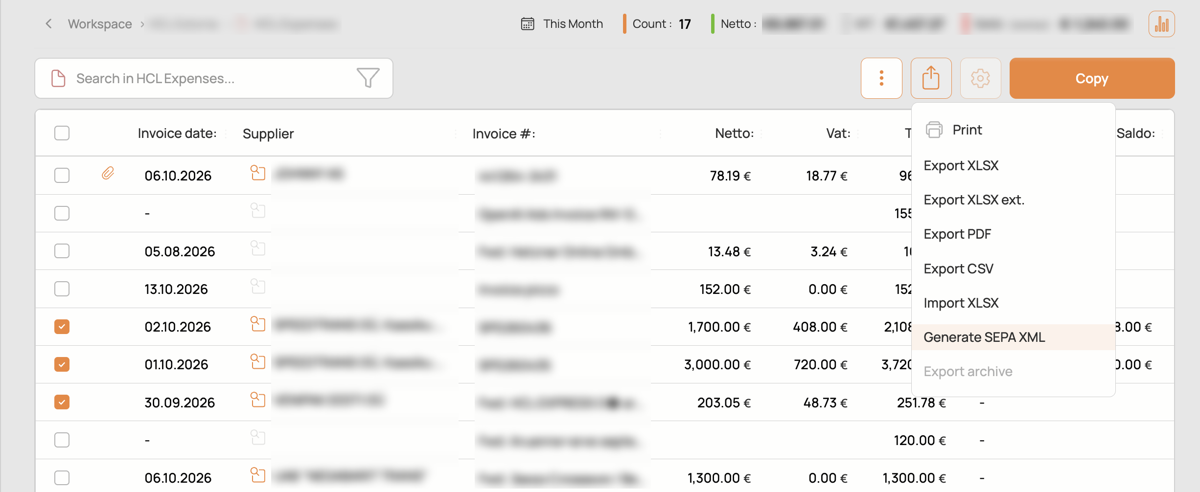 Generate SEPA XML from the task list