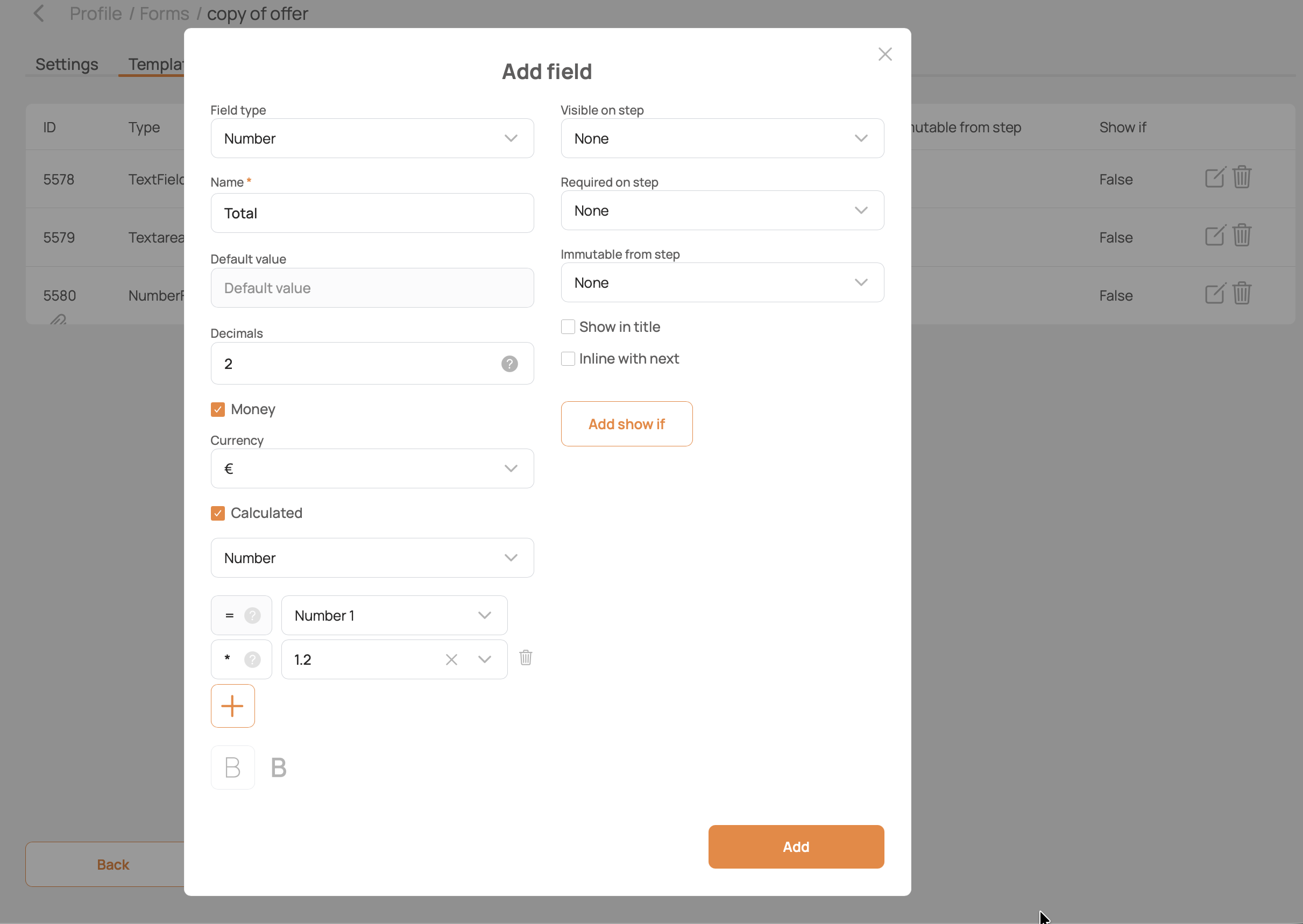 Number field settings
