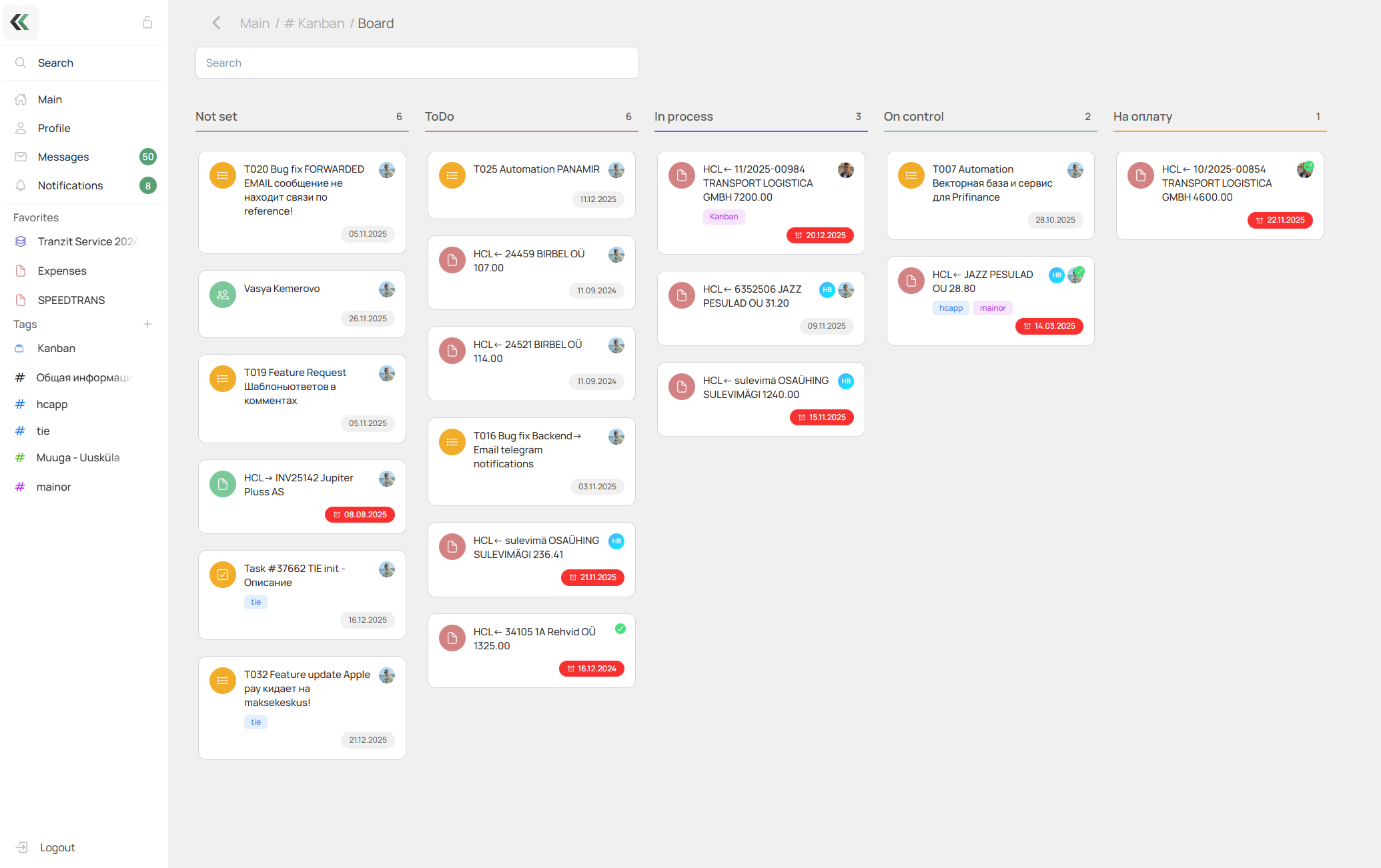 Kanban board — example
